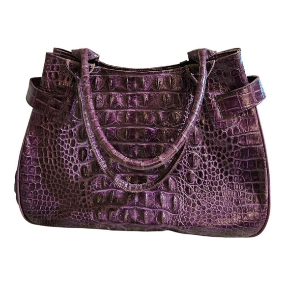 VEARI Purple Crocodile Embossed Leather Shoulder Bag Size XL - Picture 6 of 13